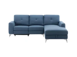 Canape Dangle Droit Avec 1 Place Relax Electrique + Coffre - Tissu Bleu - L 260 X P 51 X H 90 Cm - FRANKLIN