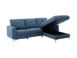 Canape Dangle Droit Avec 1 Place Relax Electrique + Coffre - Tissu Bleu - L 260 X P 51 X H 90 Cm - FRANKLIN -Canapé Soldes Boutique canape 12579469