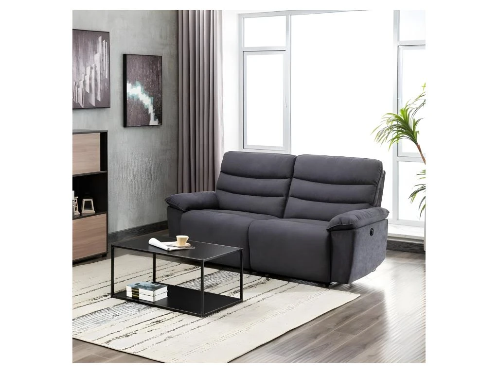 BLAKE Canape 3 Places Dont 2 Relax Electrique - Tissu Gris - L 206 X P 96 X H 100 Cm 2 BLAKE Canape 3 Places Dont 2 Relax Electrique - Tissu Gris - L 206 X P 96 X H 100 Cm – Image 2