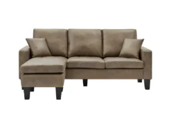 Canapé D'angle Reversible - Cuir Marron - L 194 X P 139 X H 83 Cm - NEVADA - Pieds Métal