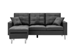 Canapé D'angle Reversible - Cuir Noir Et Gris - Pieds Métal - L 194 X P 139 X H 83 Cm - NEVADA