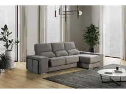 Canapé D'angle Droit Relax En Tissu Gris Avec Têtières FERNANDO