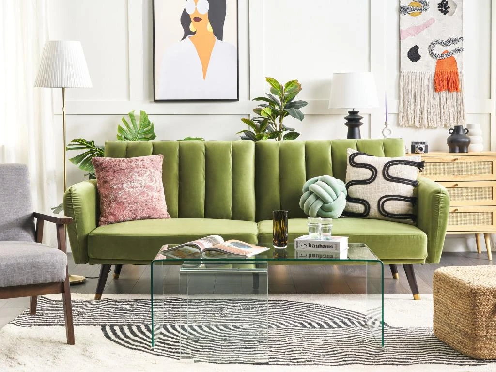 Canapé Convertible 3 Places En Velours Vert Olive VIMMERBY 1 Canapé Convertible 3 Places En Velours Vert Olive VIMMERBY