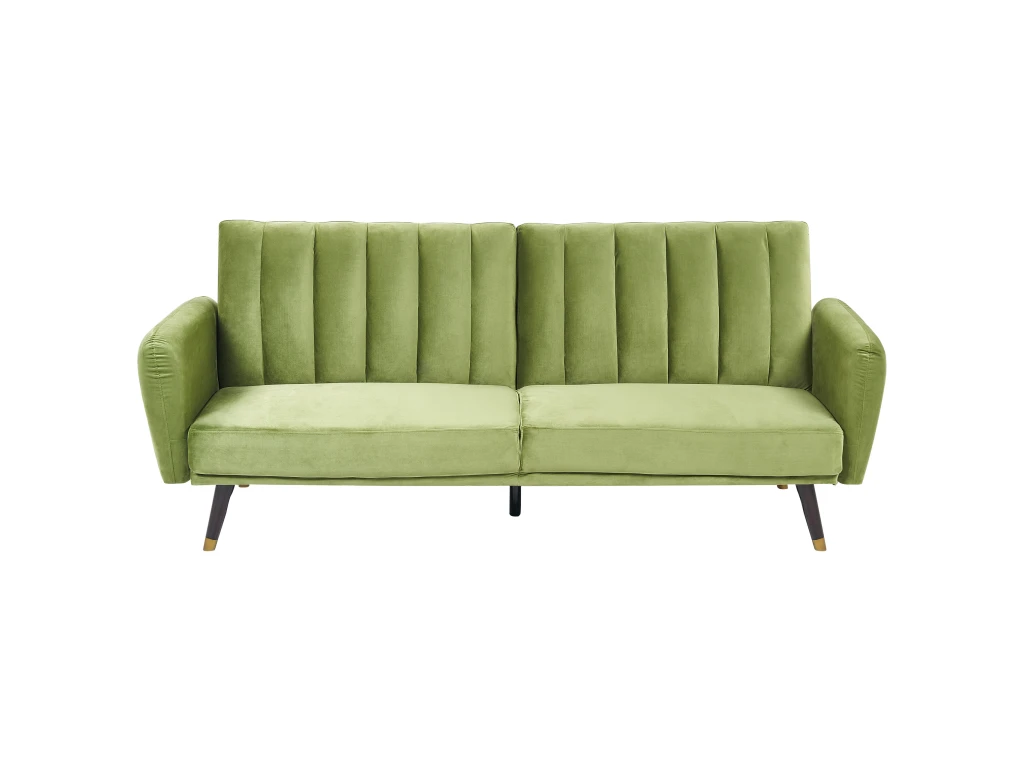 Canapé Convertible 3 Places En Velours Vert Olive VIMMERBY 2 Canapé Convertible 3 Places En Velours Vert Olive VIMMERBY – Image 2