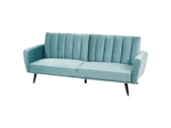 Canapé Convertible 3 Places En Velours Bleu Clair VIMMERBY -Canapé Soldes Boutique canape 12594547