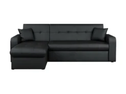 ROMAN Canape Dangle Reversible Convertible 3 Places + Coffre De Rangement - Simili Noir - Contemporain - L 235 X P 85 - 153 Cm