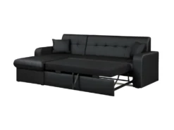 ROMAN Canape Dangle Reversible Convertible 3 Places + Coffre De Rangement - Simili Noir - Contemporain - L 235 X P 85 - 153 Cm -Canapé Soldes Boutique canape 12598695