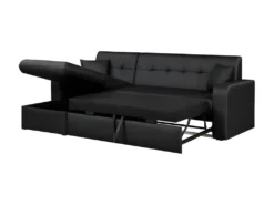 ROMAN Canape Dangle Reversible Convertible 3 Places + Coffre De Rangement - Simili Noir - Contemporain - L 235 X P 85 - 153 Cm -Canapé Soldes Boutique canape 12598697