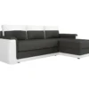 JAMES Canape Dangle Convertible 3 Places + Coffre De Rangement - Simili Blanc Et Tissu Gris Anthracite - L 230 X P 142 Cm