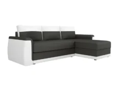 JAMES Canape Dangle Convertible 3 Places + Coffre De Rangement - Simili Blanc Et Tissu Gris Anthracite - L 230 X P 142 Cm