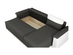 JAMES Canape Dangle Convertible 3 Places + Coffre De Rangement - Simili Blanc Et Tissu Gris Anthracite - L 230 X P 142 Cm -Canapé Soldes Boutique canape 12598775