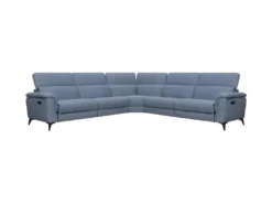 Canapé D'angle Panoramique Relax électrique - Tissu Bleu Clair - MELBOURNE