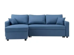 Canapé D'angle Gauche Convertible Grand Couchage + Coffre - Tissu Bleu- L 228 X P 148 X H 86 Cm - OWENS