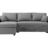 Canapé D'angle Convertible Grand Couchage + Coffre 3 Places Owens - Tissu Gris - L 228 X P 148 X H 86 Cm