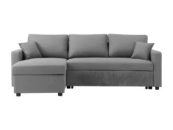 Canapé D'angle Convertible Grand Couchage + Coffre 3 Places Owens - Tissu Gris - L 228 X P 148 X H 86 Cm
