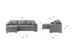 Canapé D'angle Convertible Grand Couchage + Coffre 3 Places Owens - Tissu Gris - L 228 X P 148 X H 86 Cm -Canapé Soldes Boutique canape 12598917