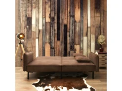 FLIP - Canapé Convertible Bois D'Eucalyptus Tissu Marron -Canapé Soldes Boutique canape 12599035