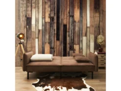 FLIP - Canapé Convertible Bois D'Eucalyptus Tissu Marron -Canapé Soldes Boutique canape 12599037