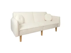 FLIP - Canapé Convertible Bois D'Eucalyptus Tissu Blanc