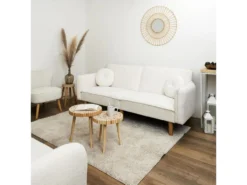 FLIP - Canapé Convertible Bois D'Eucalyptus Tissu Blanc -Canapé Soldes Boutique canape 12599043