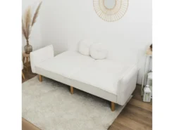 FLIP - Canapé Convertible Bois D'Eucalyptus Tissu Blanc -Canapé Soldes Boutique canape 12599047