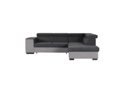 ARMSTRONG Canape Dangle Droit Convertible + Coffre 5 Places - Tissu Gris Clair Et Gris Fonce - L 271 X P 220 X H 77 Cm