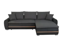 Canapé D'angle Droit Convertible - 4 Places - Simili Noir Et Tissu Gris - L 271 X P 179 X H 87 Cm - MARIO - Avec éclairage LED -Canapé Soldes Boutique canape 12612165