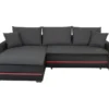 Canapé D'angle Gauche 4 Places Convertible - Simili Noir Et Tissu Gris Avec éclairage LED - L 271 X P 179 X H 87 Cm - MARIO