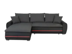 Canapé D'angle Gauche 4 Places Convertible - Simili Noir Et Tissu Gris Avec éclairage LED - L 271 X P 179 X H 87 Cm - MARIO