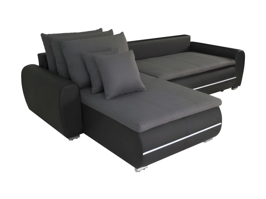 Canapé D'angle Gauche 4 Places Convertible - Simili Noir Et Tissu Gris Avec éclairage LED - L 271 X P 179 X H 87 Cm - MARIO 2 Canapé D'angle Gauche 4 Places Convertible - Simili Noir Et Tissu Gris Avec éclairage LED - L 271 X P 179 X H 87 Cm - MARIO – Image 2