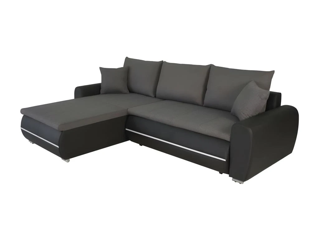 Canapé D'angle Gauche 4 Places Convertible - Simili Noir Et Tissu Gris Avec éclairage LED - L 271 X P 179 X H 87 Cm - MARIO 3 Canapé D'angle Gauche 4 Places Convertible - Simili Noir Et Tissu Gris Avec éclairage LED - L 271 X P 179 X H 87 Cm - MARIO – Image 3