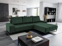 Canapé D'angle Convertible Et Réversible En Velours Vert DIALLA