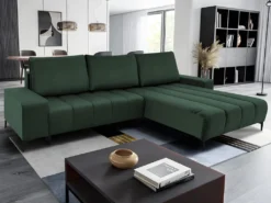 Canapé D'angle Convertible Et Réversible En Velours Vert DIALLA -Canapé Soldes Boutique canape 12643415