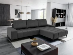 Canapé D'angle Convertible Et Réversible En Velours Gris Anthracite DIALLA