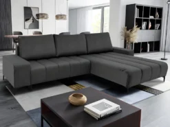 Canapé D'angle Convertible Et Réversible En Velours Gris Anthracite DIALLA -Canapé Soldes Boutique canape 12643419