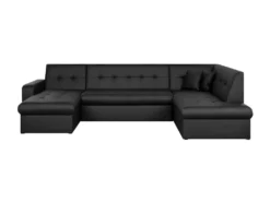 Canapé Convertible Panoramique 7 Places - Simili Noir - Contemporain - L 301 X P 189 X H 81 Cm - ROMAN -Canapé Soldes Boutique canape 12801343