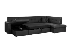 Canapé Convertible Panoramique 7 Places - Simili Noir - Contemporain - L 301 X P 189 X H 81 Cm - ROMAN -Canapé Soldes Boutique canape 12801347
