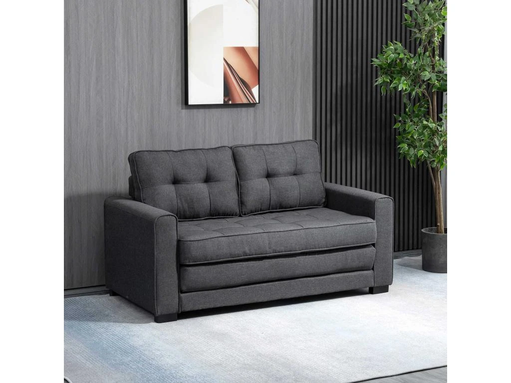 Canapé Convertible 2 Places Design Contemporain Assise Dossier Capitonnés Polyester Aspect Lin Gris 1 Canapé Convertible 2 Places Design Contemporain Assise Dossier Capitonnés Polyester Aspect Lin Gris