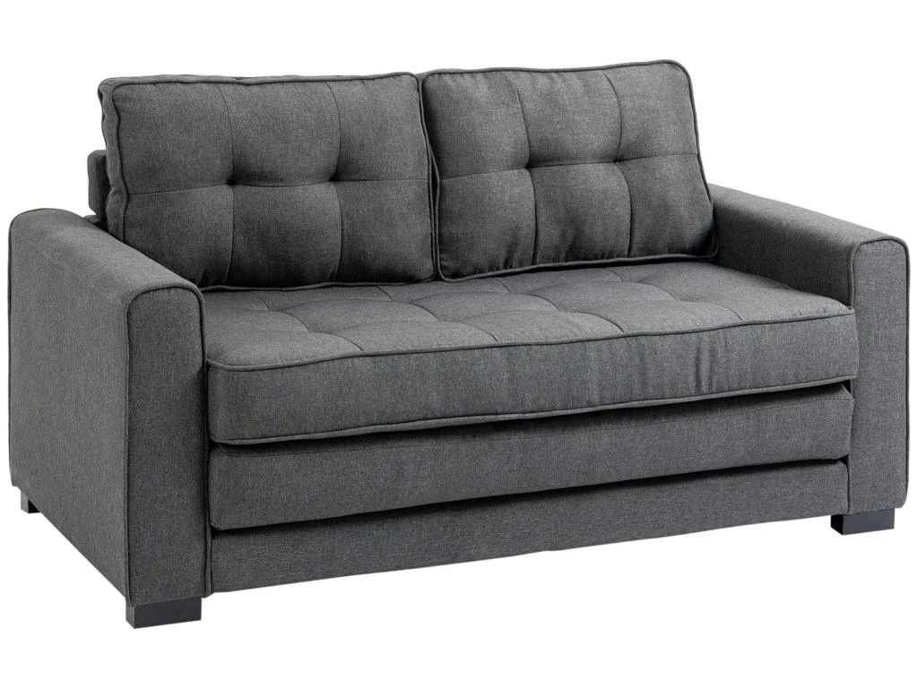 Canapé Convertible 2 Places Design Contemporain Assise Dossier Capitonnés Polyester Aspect Lin Gris 2 Canapé Convertible 2 Places Design Contemporain Assise Dossier Capitonnés Polyester Aspect Lin Gris – Image 2