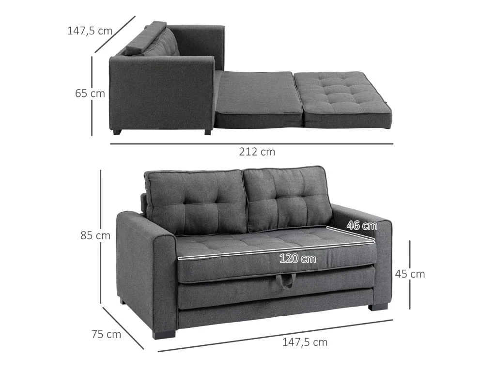 Canapé Convertible 2 Places Design Contemporain Assise Dossier Capitonnés Polyester Aspect Lin Gris 3 Canapé Convertible 2 Places Design Contemporain Assise Dossier Capitonnés Polyester Aspect Lin Gris – Image 3
