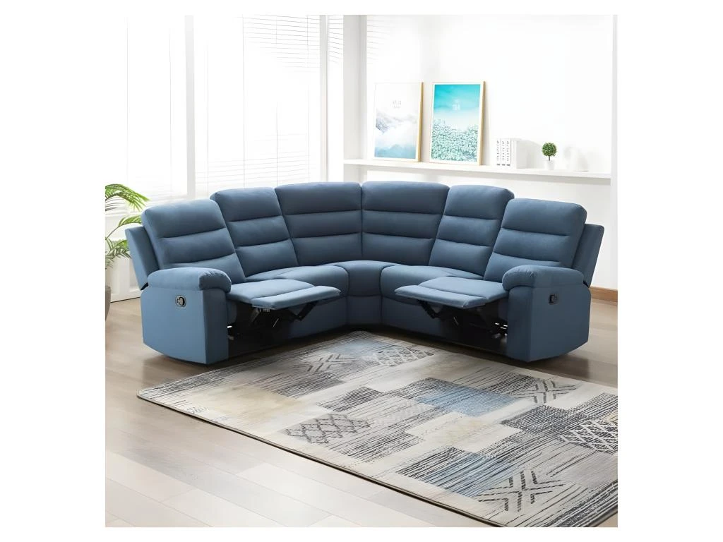 Canape Dangle Avec 2 Places Relax Manuels - Tissu Bleu - L 230 X P 55 X H 100 Cm - AUGUST 2 Canape Dangle Avec 2 Places Relax Manuels - Tissu Bleu - L 230 X P 55 X H 100 Cm - AUGUST – Image 2