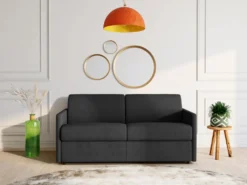 Canapé 4 Places Convertible Express En Tissu CALIFE - Gris - Couchage 160 Cm - Matelas 14 Cm