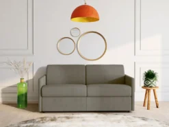 Canapé 4 Places Convertible Express En Tissu CALIFE - Gris Clair - Couchage 160 Cm - Matelas 22 Cm