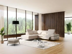 Canapé D'angle Relax électrique En Cuir GLADSTONE - Taupe - Angle Droit