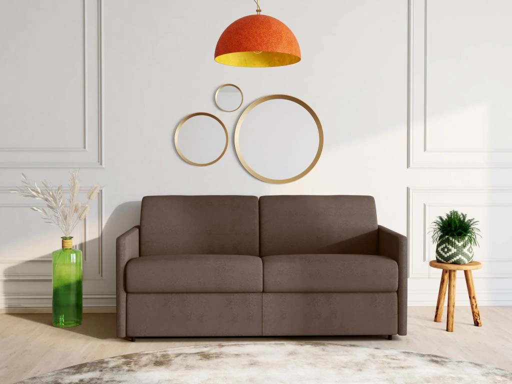 Canapé 4 Places Convertible Express En Tissu CALIFE - Marron- Couchage à Lattes Larges 160 Cm - Matelas 14 Cm 1 Canapé 4 Places Convertible Express En Tissu CALIFE - Marron- Couchage à Lattes Larges 160 Cm - Matelas 14 Cm