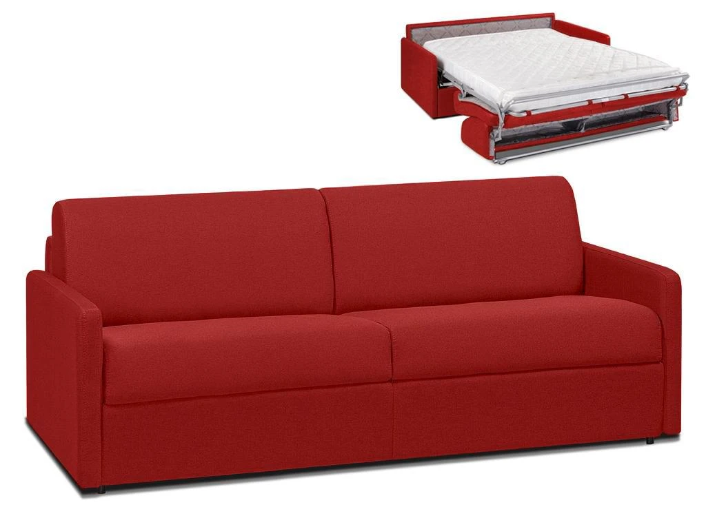 Canapé 4 Places Convertible Express En Tissu CALIFE -Rouge - Couchage à Lattes Larges 160 Cm - Matelas 14 Cm 2 Canapé 4 Places Convertible Express En Tissu CALIFE -Rouge - Couchage à Lattes Larges 160 Cm - Matelas 14 Cm – Image 2