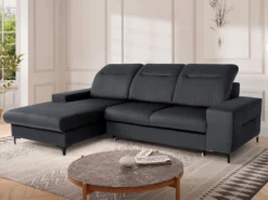 Canapé D'angle Gauche Convertible En Velours Gris Anthracite SANTANA -Canapé Soldes Boutique canape 13081331