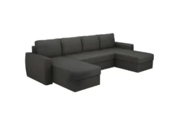 JAMES Canapé D'angle Panoramique Convertible 5 Places - Tissu Anthracite - L 298 X P 142 X H 85 Cm