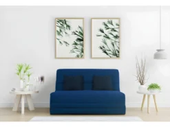 Banquette Simmons Slyde - Tissu Indigo + 2 Coussins Noir - Made In France - L 145 X P 103 X H 89 Cm - VANDA -Canapé Soldes Boutique canape 13083349