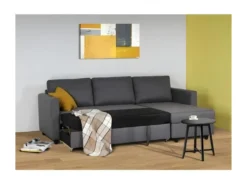 Canapé D'angle Convertible Réversible 3 Places - Tissu Gris - Contemporain - L 222 X P 150 X H 86 Cm - CATS -Canapé Soldes Boutique canape 13084215